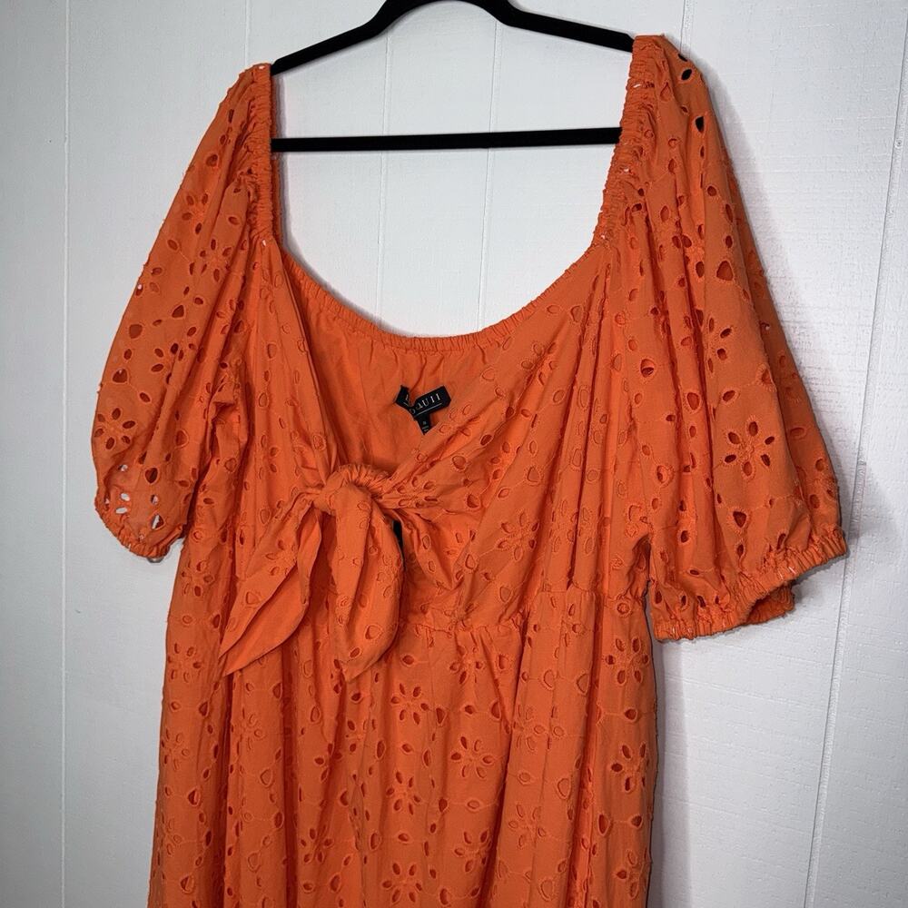 Eloquii Women’s Eyelet Tie Front Maxi Dress Orange Size 26 NWT - Picture 6 of 9